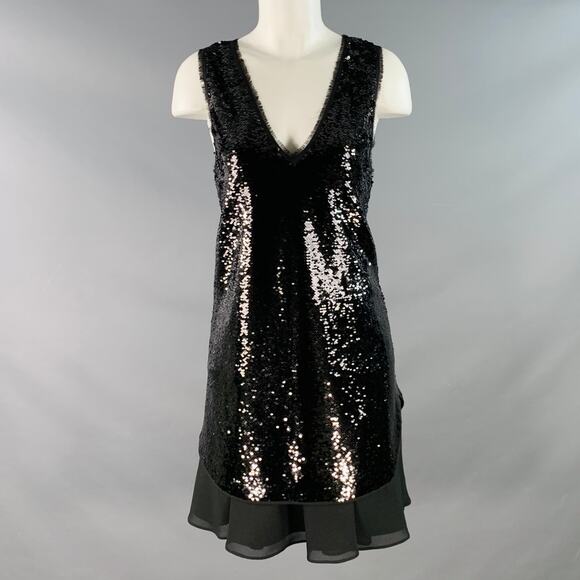 EMPORIO ARMANI Size 2 Black Polyester Blend Sequined V-Neck Layered Tank Dress - Picture 1 of 5